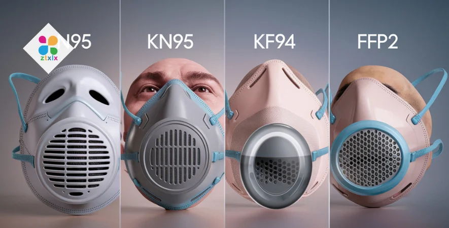 เปรียบเทียบหน้ากาก 4 ประเภท ได้แก่ N95, KN95, KF94 และ FFP2 พร้อมดีไซน์และตัวกรอง